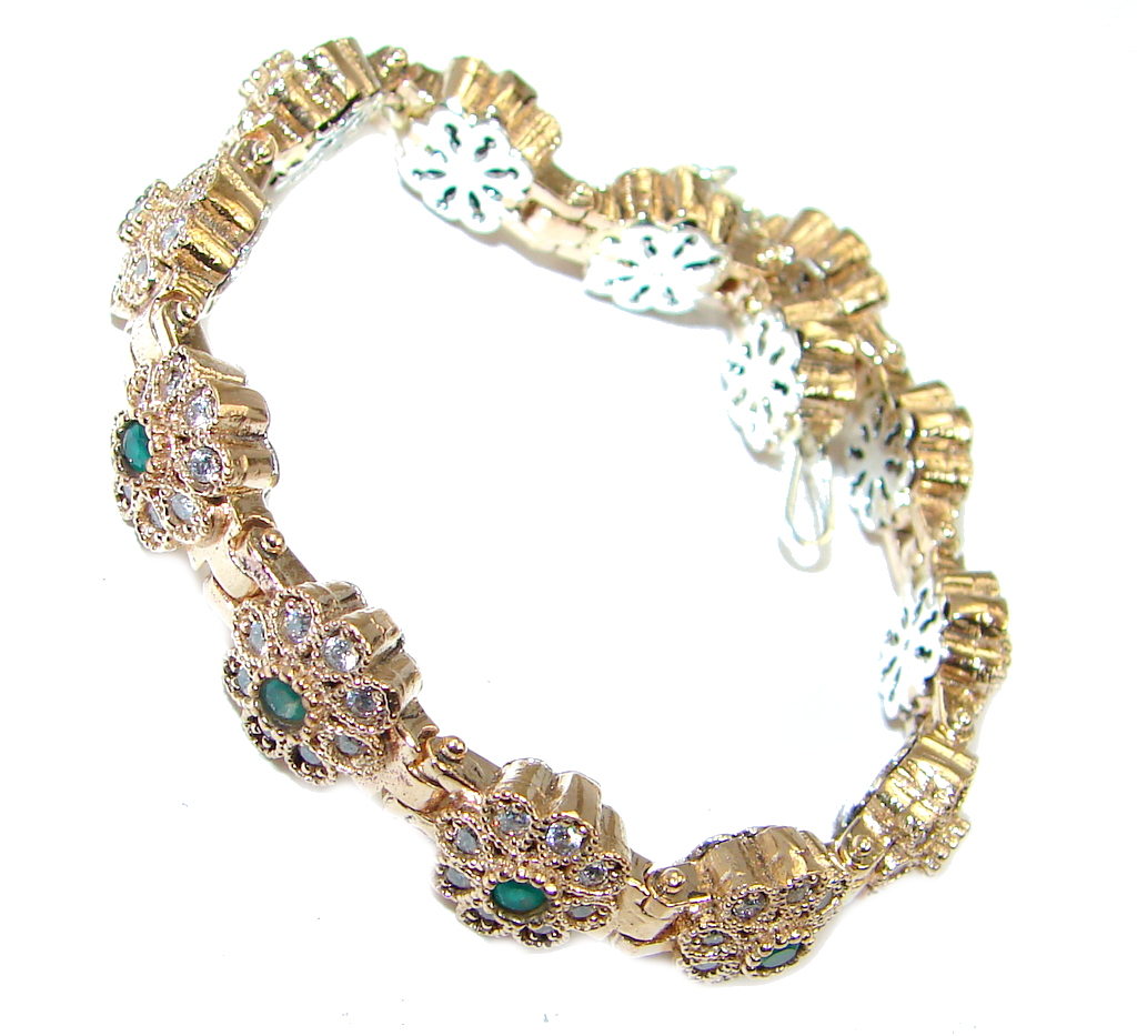 Victorian Style created Emerald & White Topaz Sterling Silver Bracelet