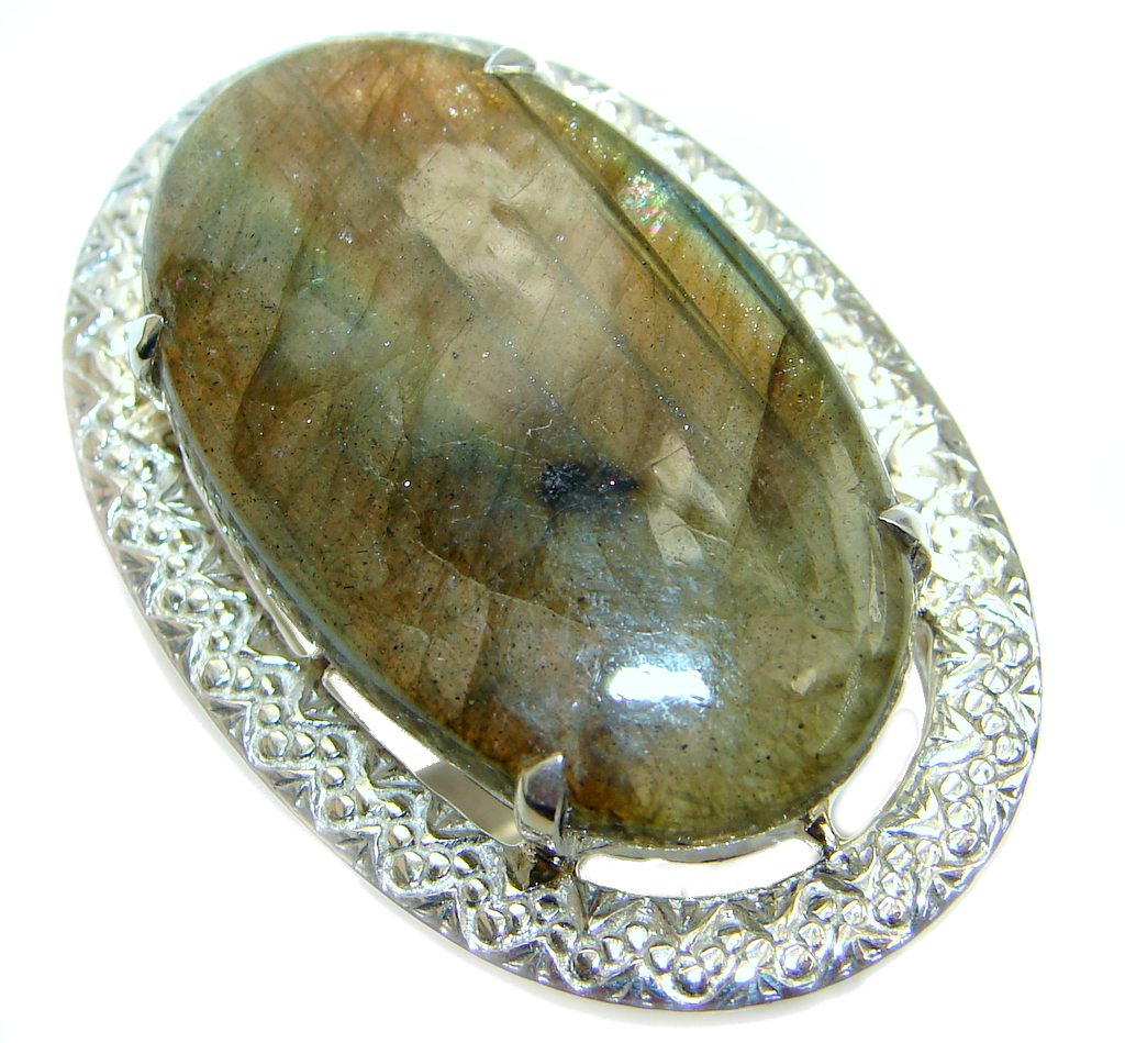 Large True Fire Labradorite Sterling Silver ring size 12