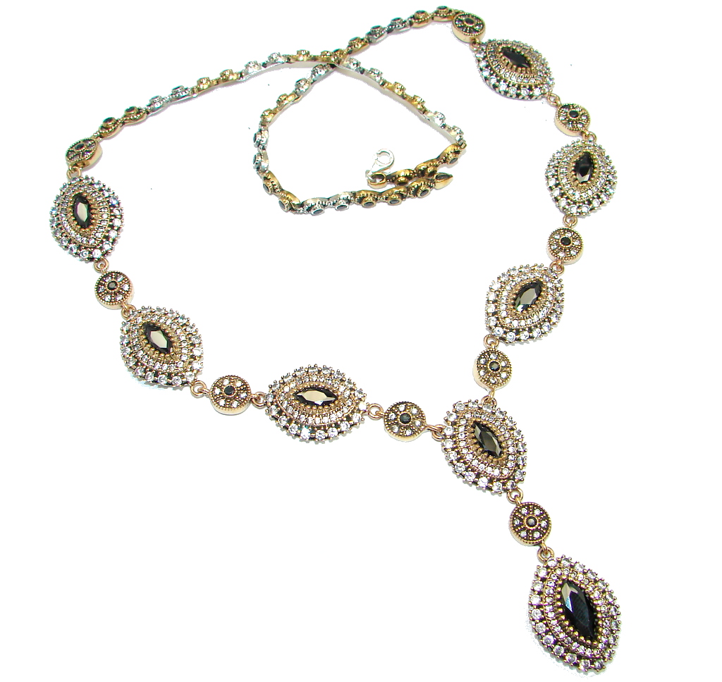 Victorian Style faceted Onyx & White Topaz copper over Sterling Silver necklace