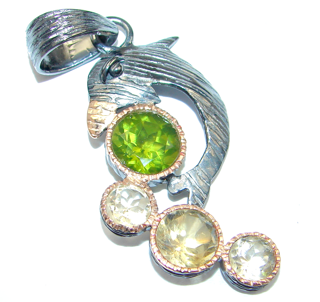 Delphine Genuine Peridot Citrine Gold Rhodium plated over Sterling Silver Pendant