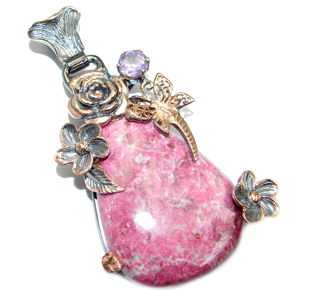 Amazing Pink Thiolite Rose Gold Rhodium plated over Sterling Silver Pendant