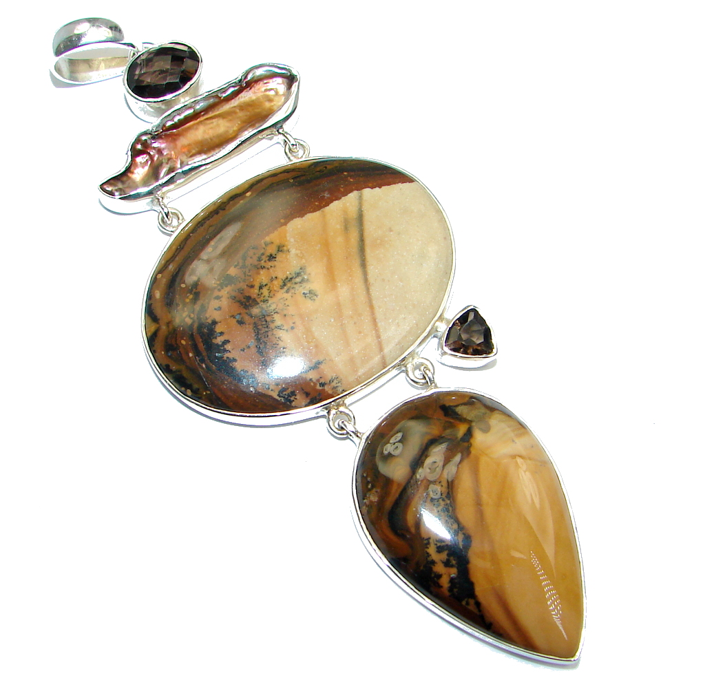 Large Incredible Design AAA Picture Jasper Sterling Silver Pendant