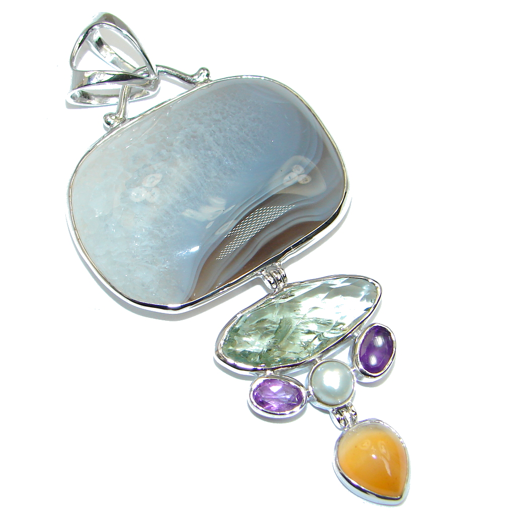 Huge Perfect Botswana Agate Sterling Silver handmade Pendant