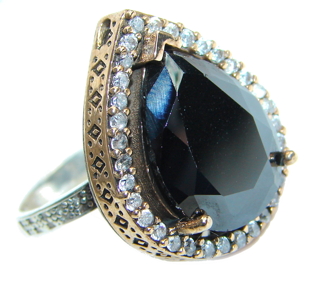 Amazing AAA Black Onyx Copper over Sterling Silver ring size 8 1/4