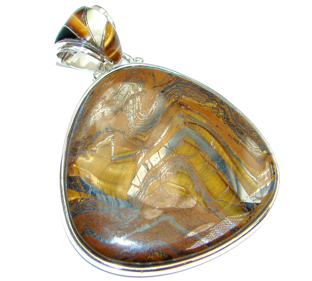 Oversized Golden Tigers Eye Sterling Silver handmade Pendant