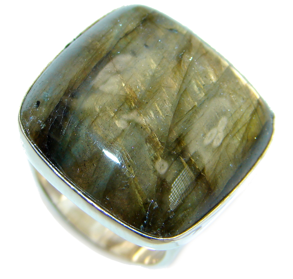 Blue Aura AAA Fire Labradorite Sterling Silver ring size 6