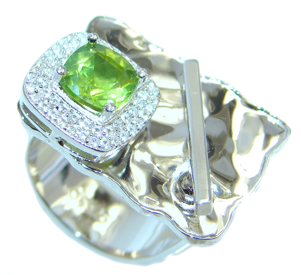 Stylish Genuine Peridot Sterling Silver Ring size adjustable