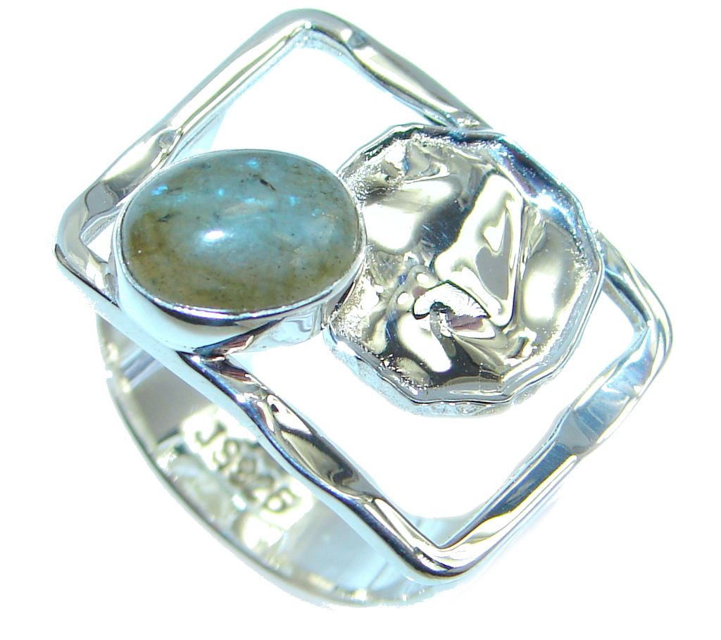Blue Aura AAA Fire Labradorite Sterling Silver ring size 7 1/2
