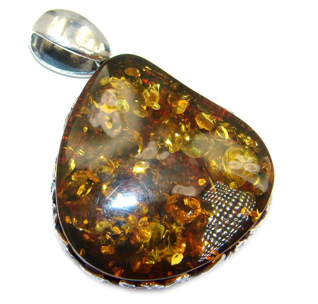 Vintage Design natural Baltic Amber Sterling Silver handmade Pendant