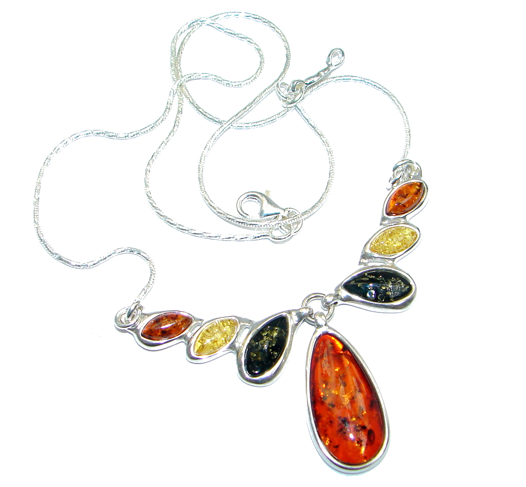 Elegant AAA Multicolor Baltic Polish Amber Sterling Silver handmade necklace