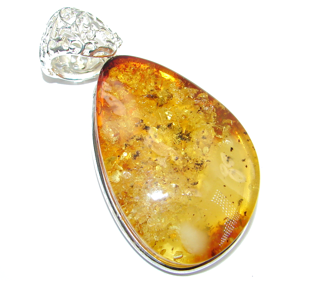 Vintage Design natural Baltic Amber Sterling Silver handmade Pendant