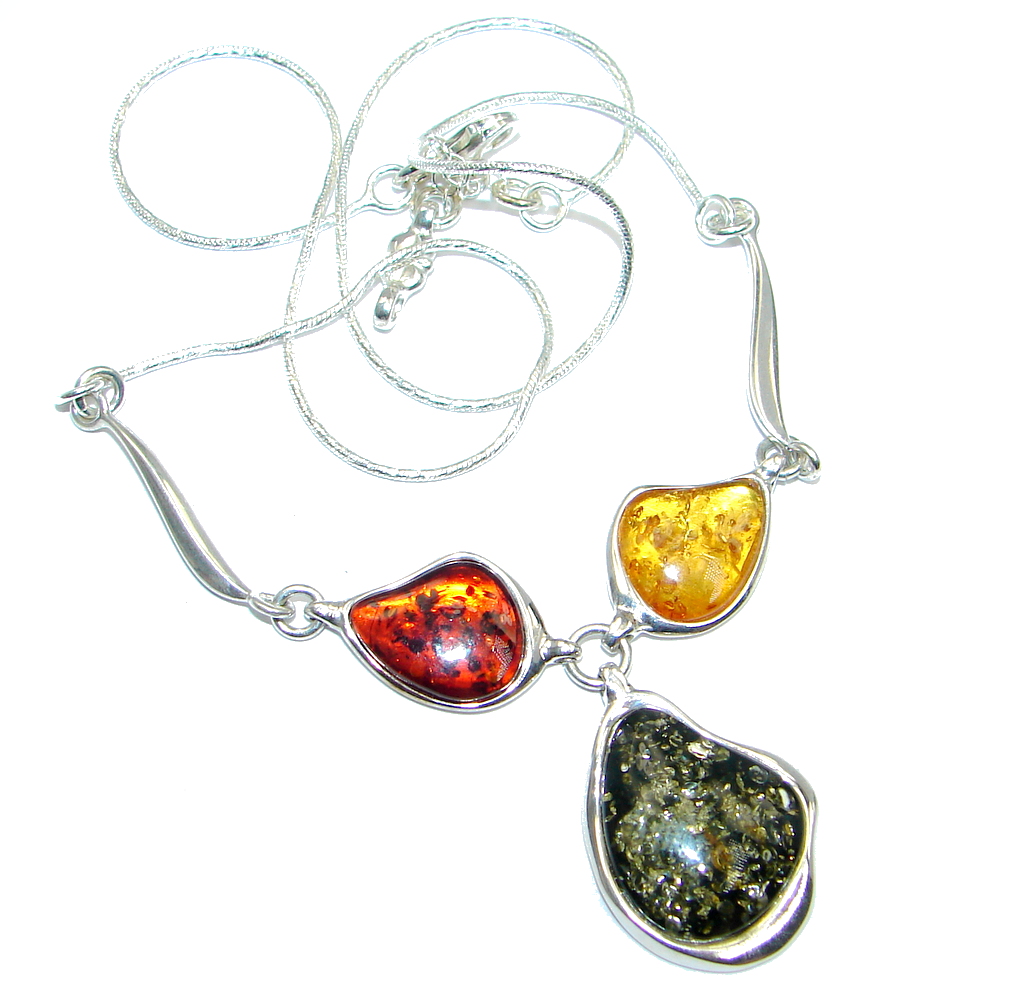 Multicolor Baltic Polish Amber Sterling Silver handmade necklace