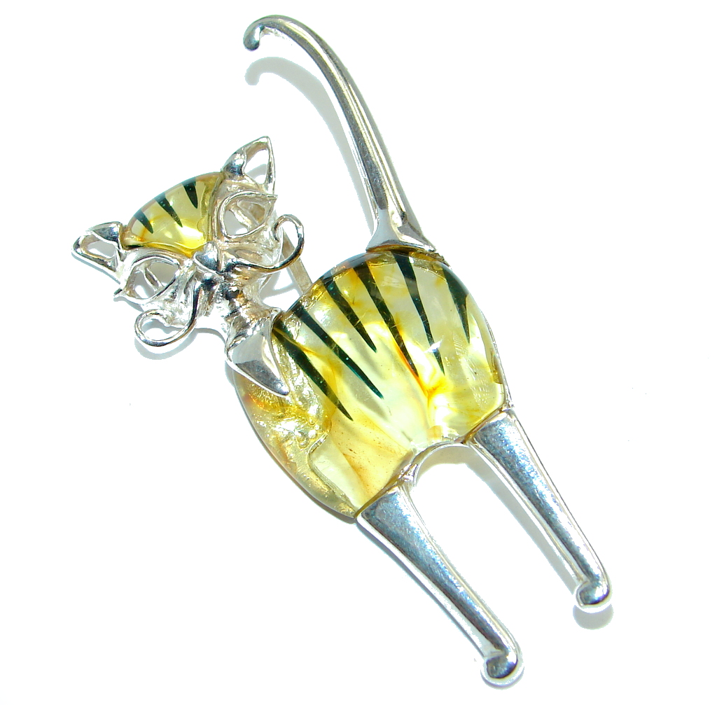 Cat AAA Baltic Polish Amber Sterling Silver handcrafted Pendant