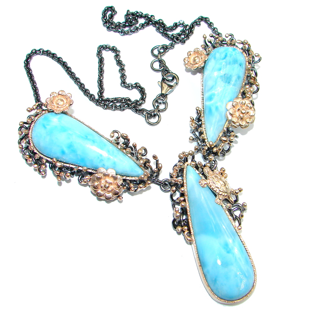 Magic Reef Larimar Swiss Blue Topaz Rose Gold Rhodium over Sterling Silver handmade necklace