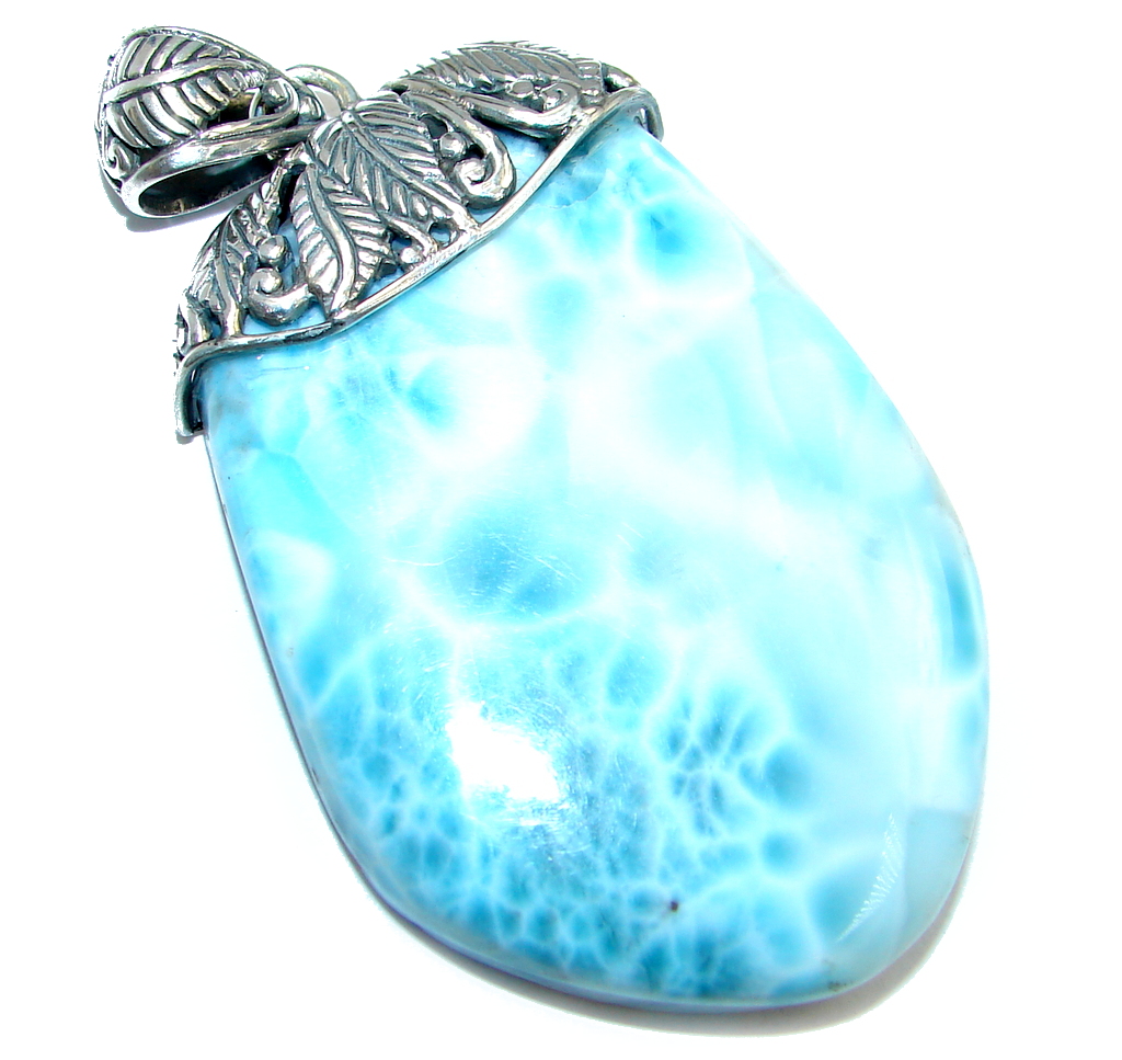 Genuine Blue Larimar Pearl Sterling Silver handmade Pendant