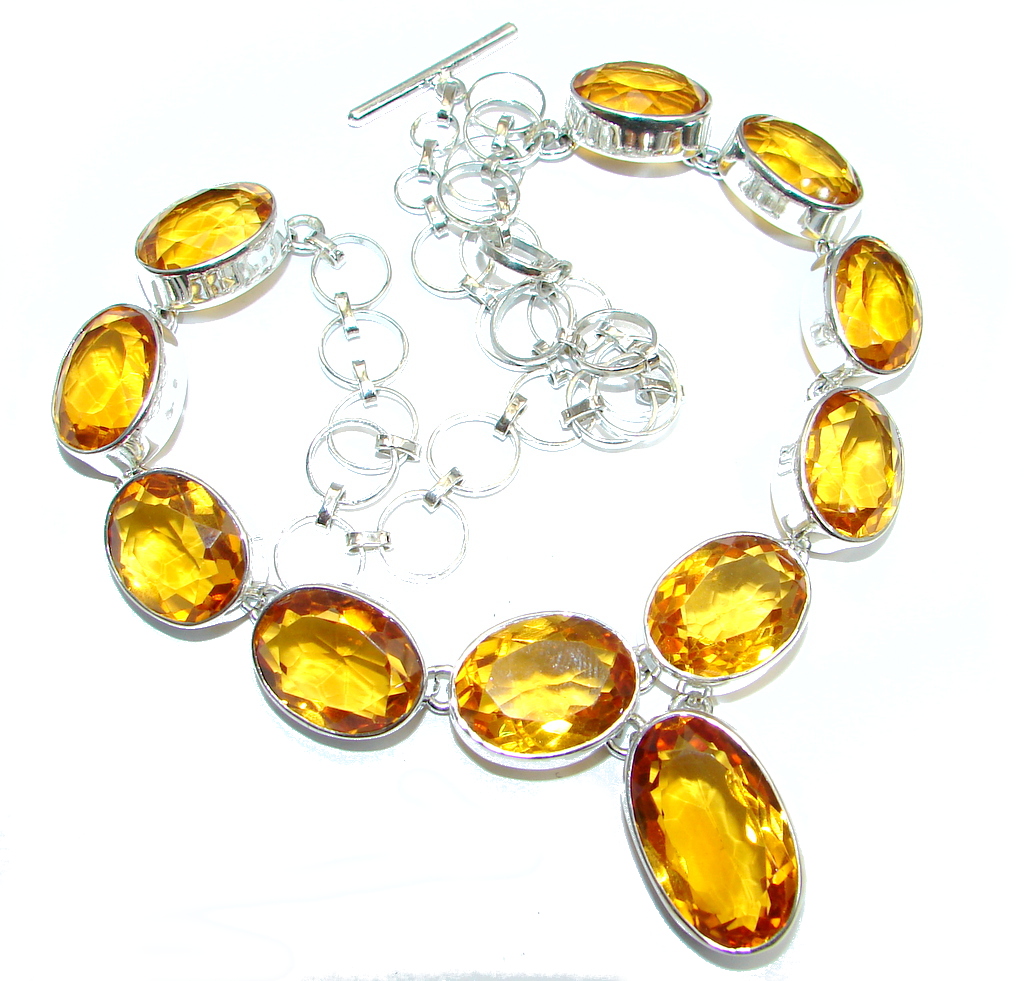 Mexican Summer Created Citrine Sterling Silver handmade Necklace