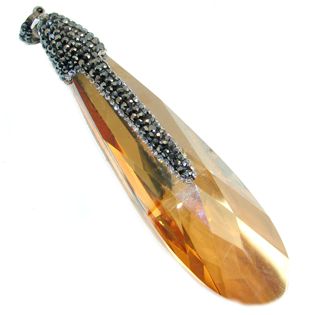 Large 3 5/8 inch long Golden Crystal Marcasite Sterling Silver handmade Pendant