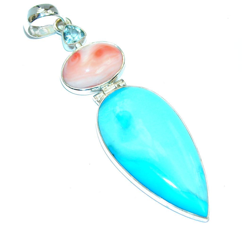 Sleeping Beauty Turquoise Pink Opal Sterling Silver handcrafted Pendant