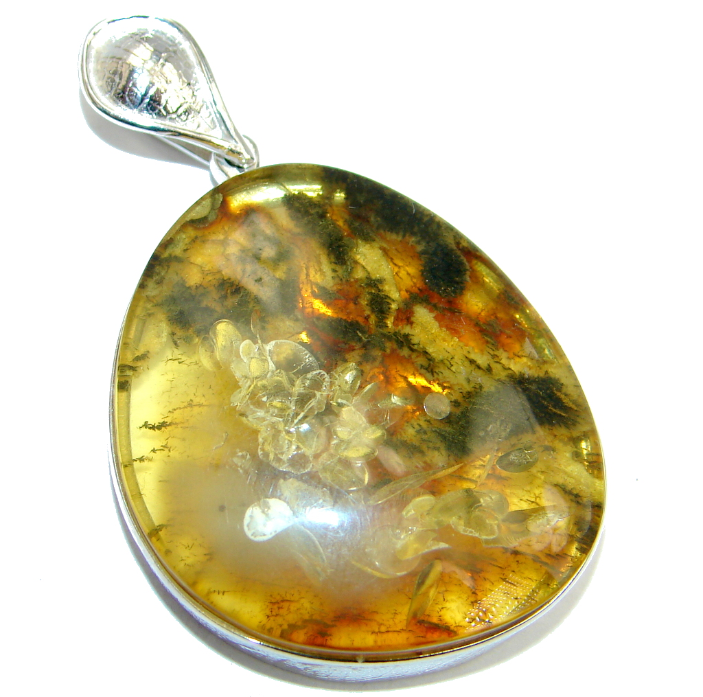 Vintage Design natural Baltic Amber Sterling Silver handmade Pendant