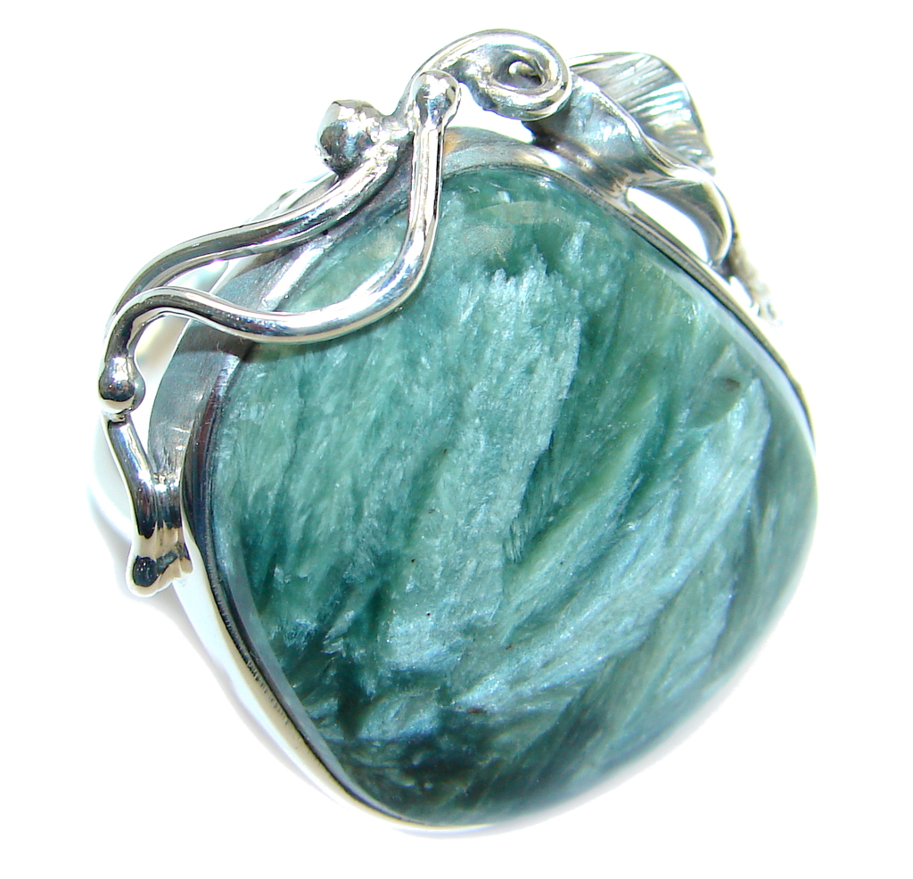 Amazing AAA Green Seraphinite Sterling Silver Ring size adjustable