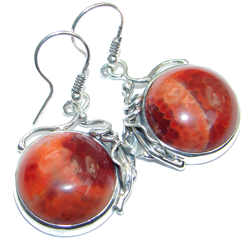 Exclusive Orange Mexican Fire Agate Sterling Silver handmade earrings