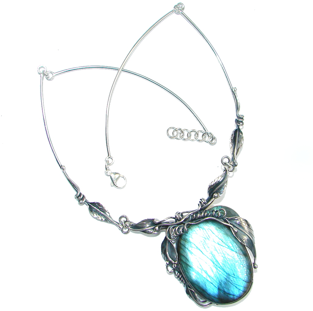 Exclusive Floral Design Fire Labradorite Sterling Silver handmade Necklace