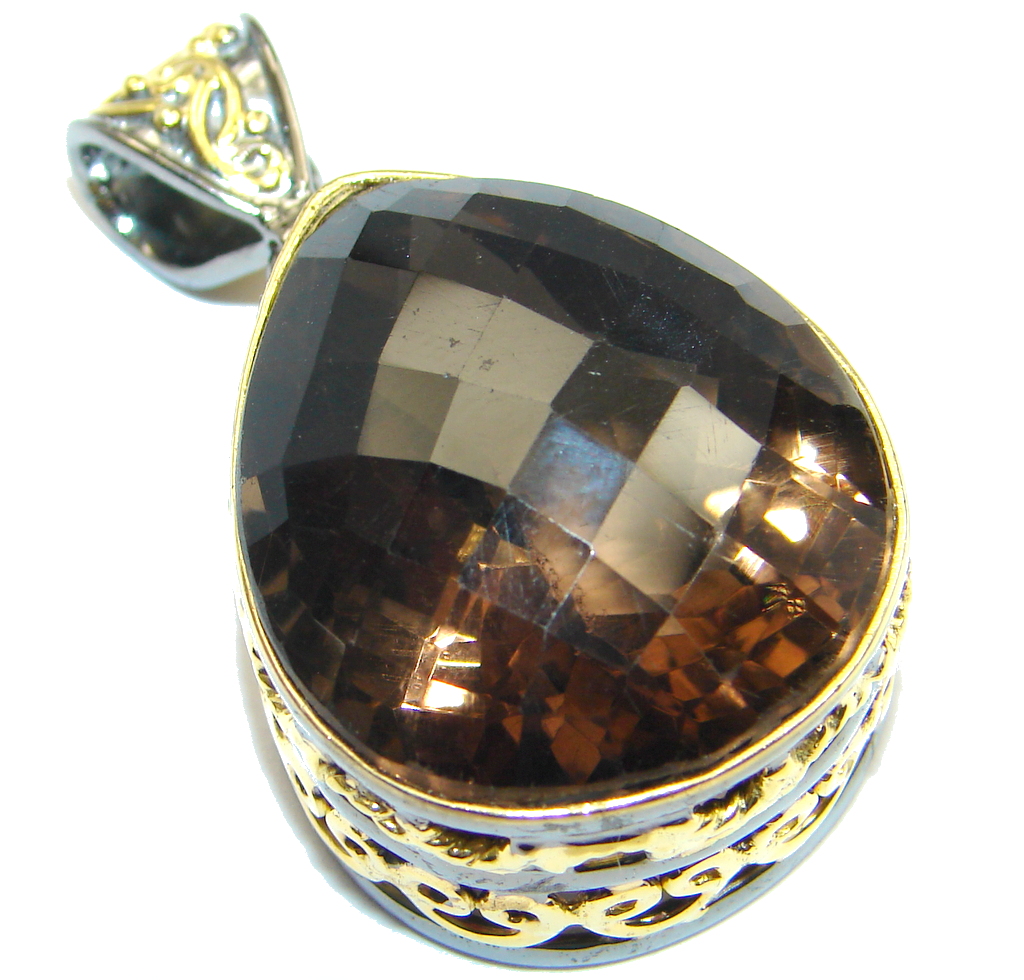 Vintage Style Smoky Topaz Gold plated over Sterling Silver Pendant