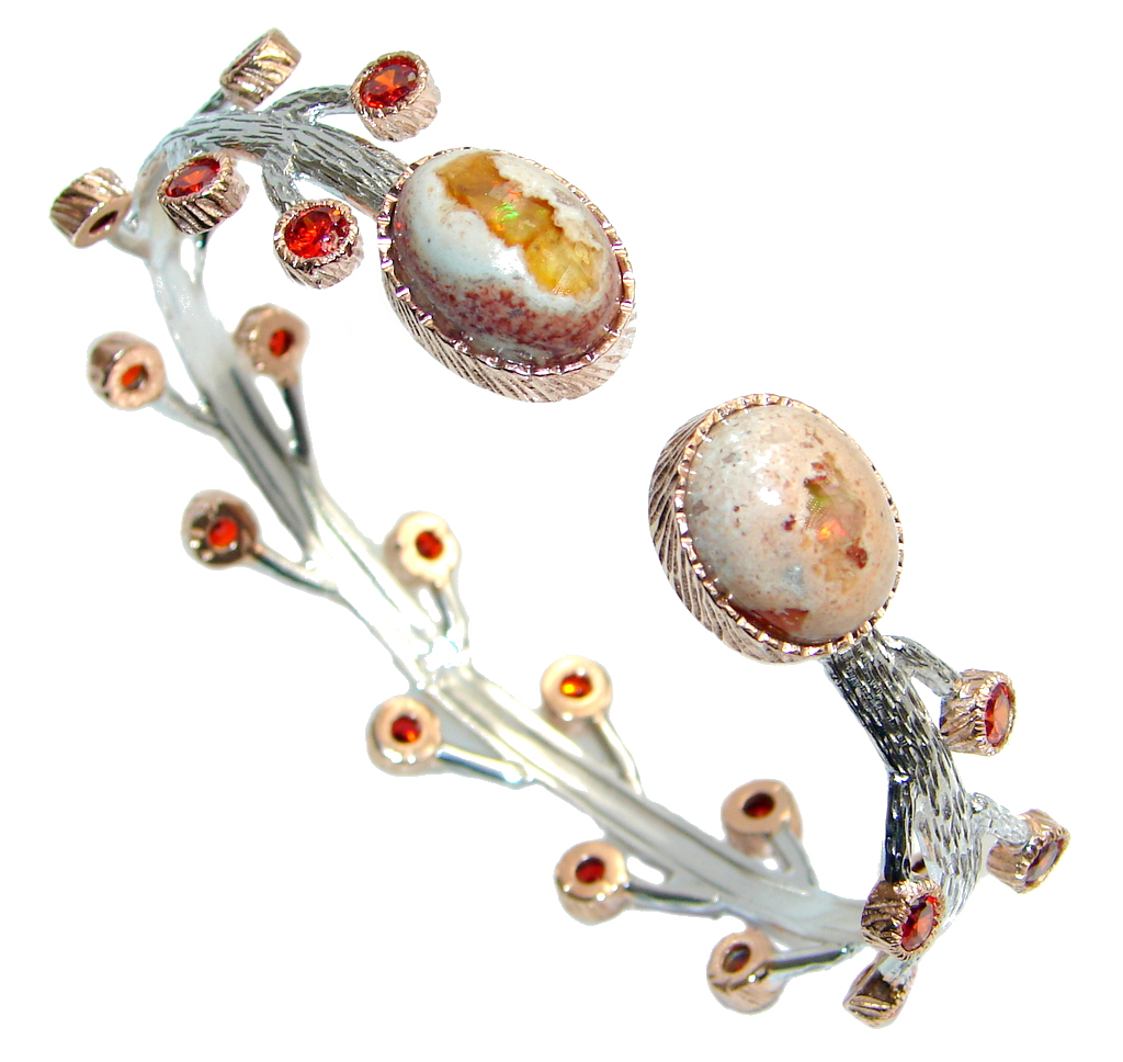 Mexican Fire Opal Garnet Rose Gold plated over Sterling Silver Bracelet / Cuff