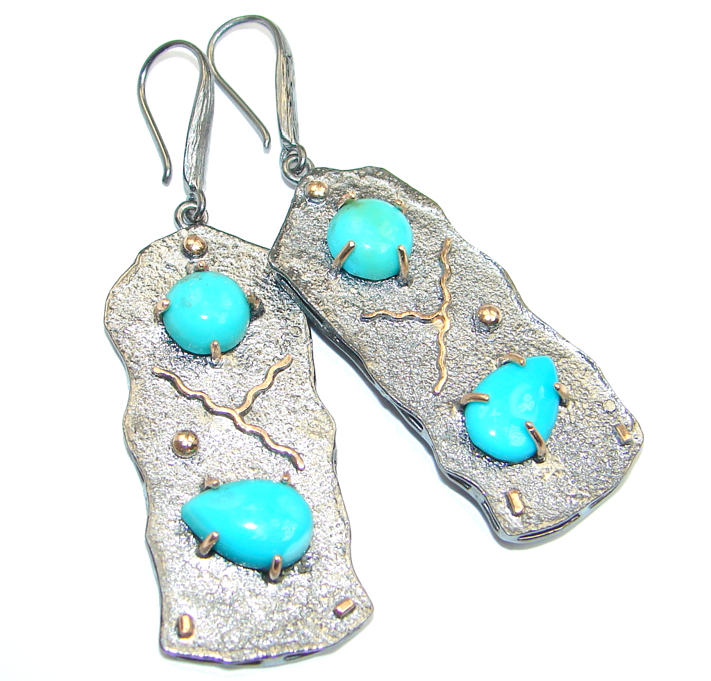 Sublime Slepping Beauty Turquoise Gold Rhodium Sterling Silver earrings