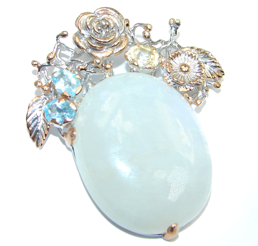 Floral Design Fire Moonstone Rose Gold plated over Sterling Silver Pendant