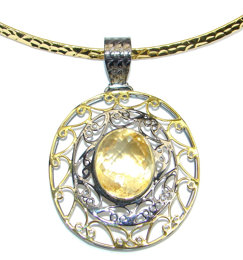 Mexican Summer Genuine Citrine Gold plated Sterling Silver handmade Necklace