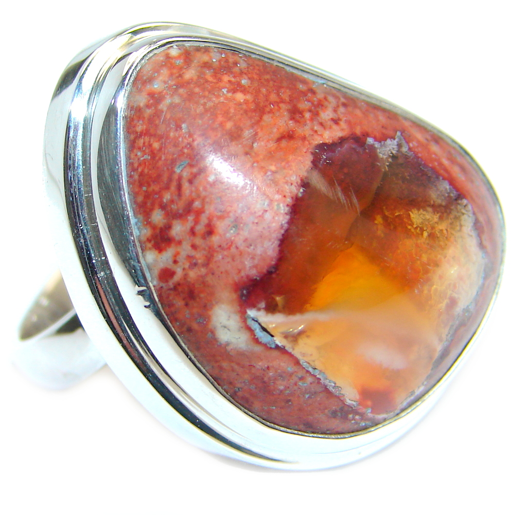 AAA+ Mexican Fire Opal Oxidized Sterling Silver handmade Ring size adjustable