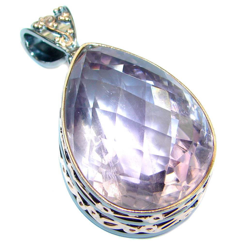 Vintage Style Pink Amethyst Rose Gold Rhodium plated over Sterling Silver Pendant
