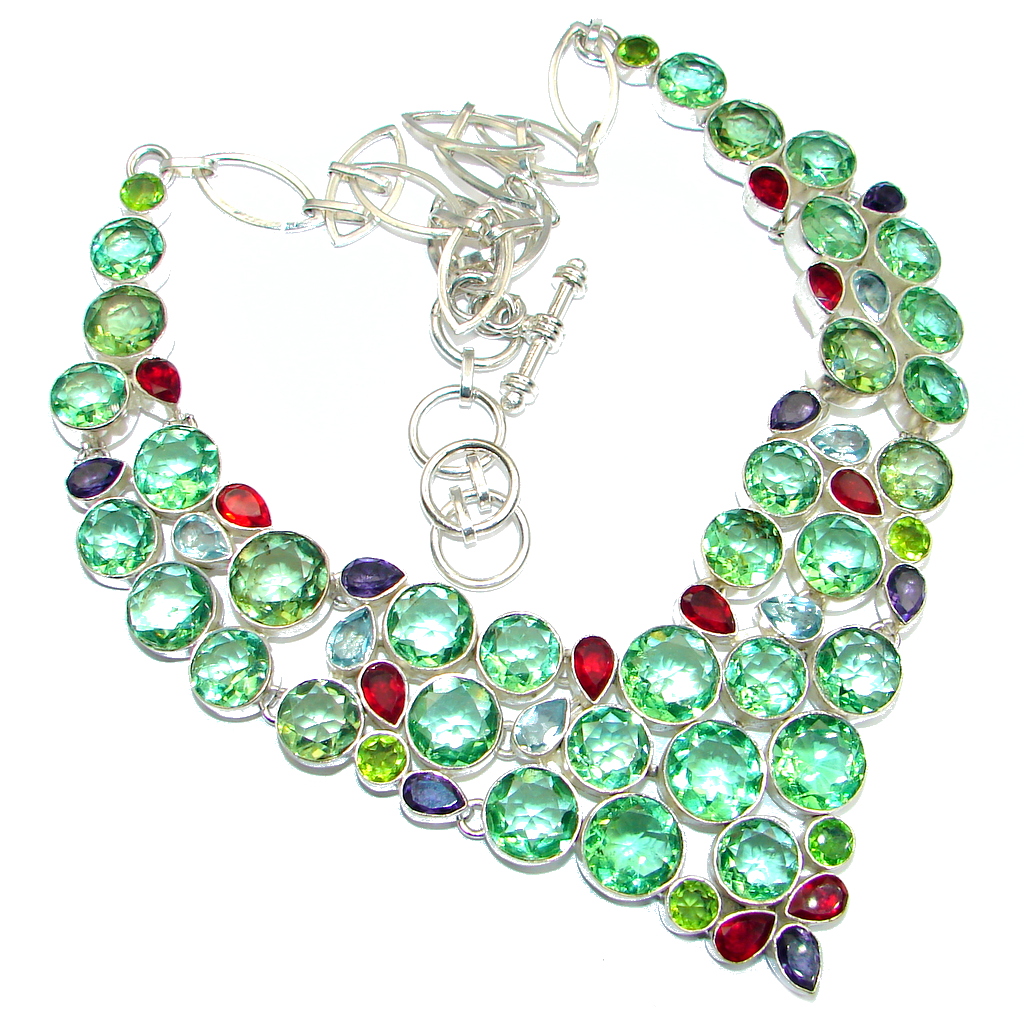 Chunky Design Created Peridot Sterling Silver handmade Necklace