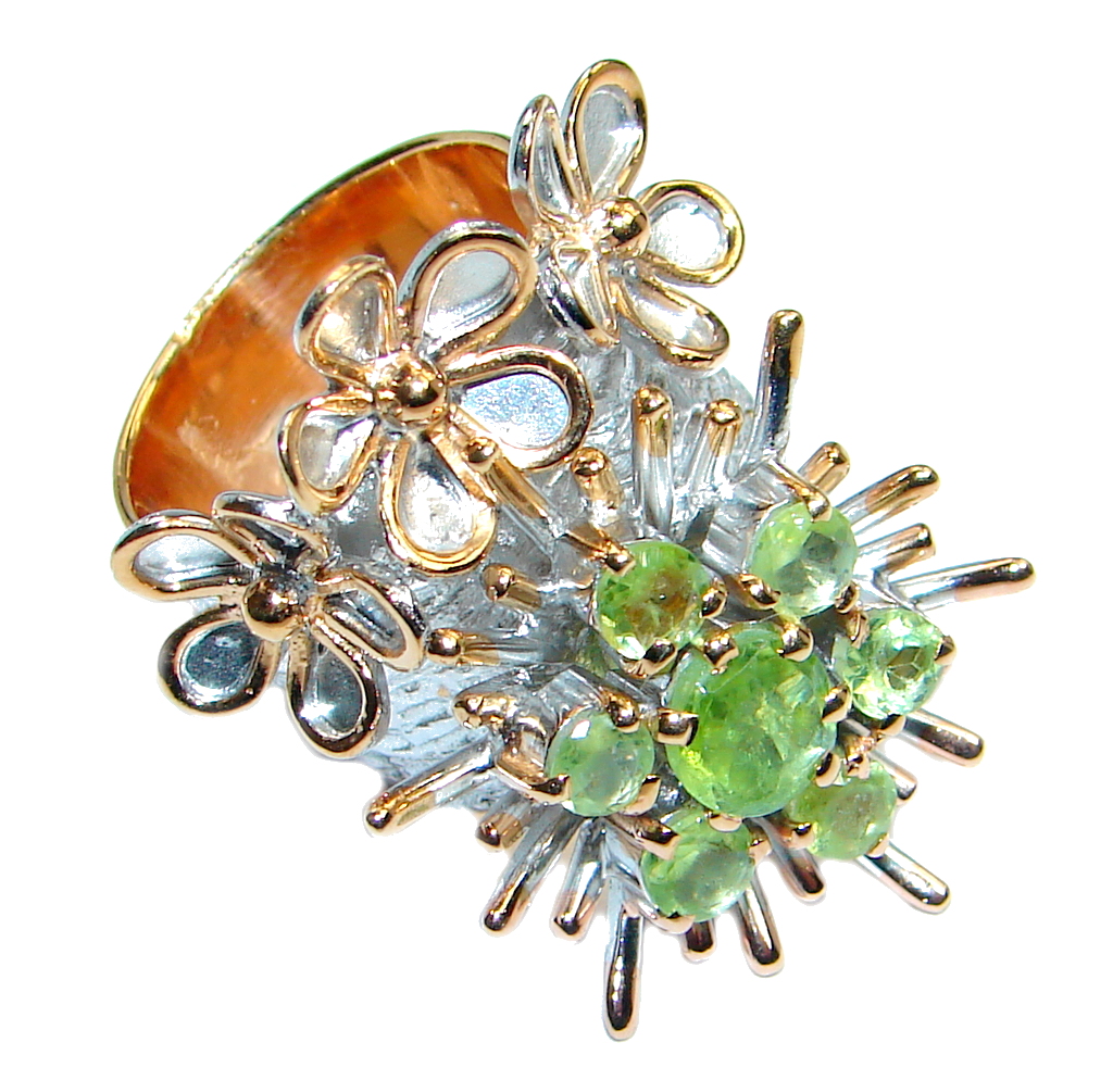 Stylish Genuine Peridot Gold plated over Sterling Silver Ring size 6