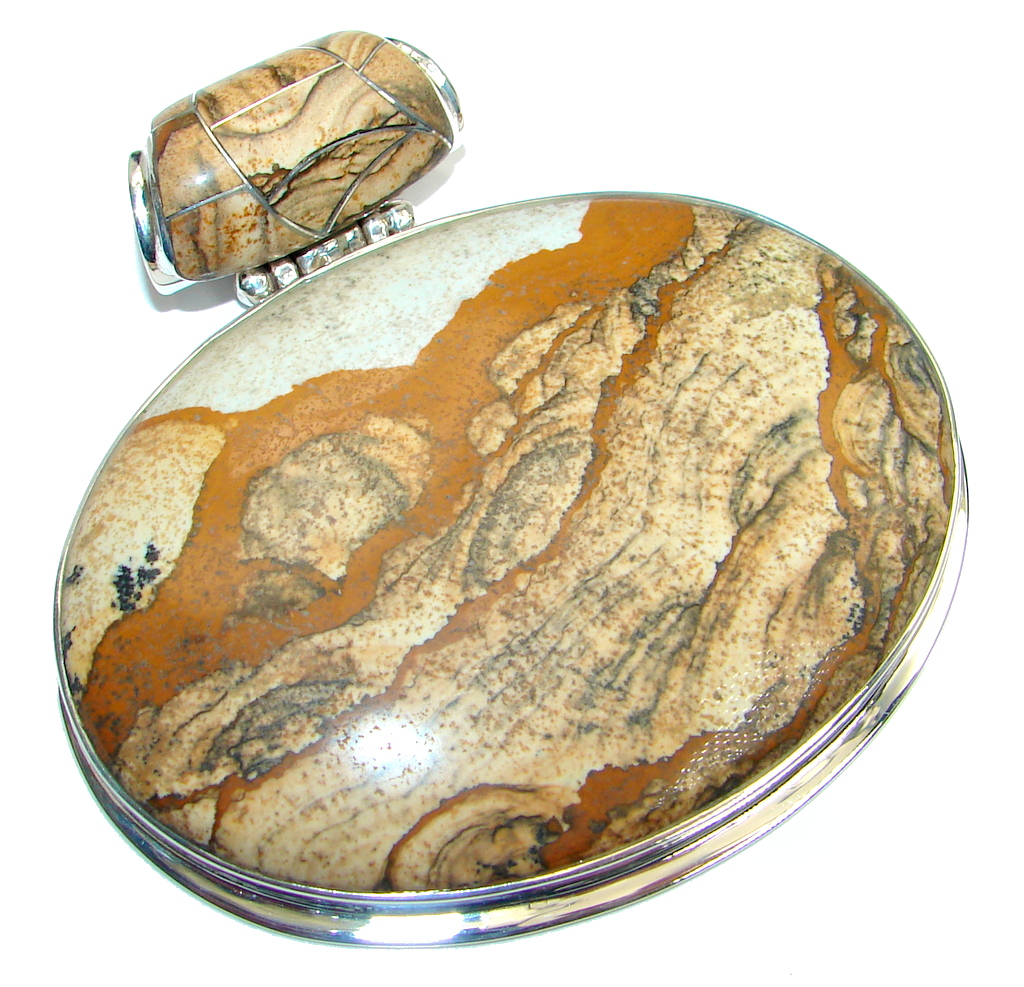Huge Incredible natural pattern AAA Picture Jasper Sterling Silver handcrafted Pendant
