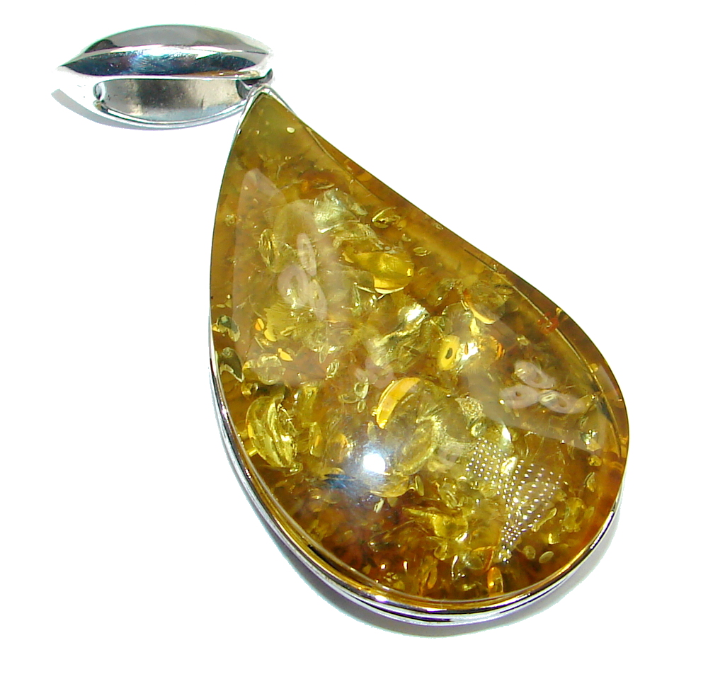 Vintage Design natural Baltic Amber Sterling Silver handmade Pendant