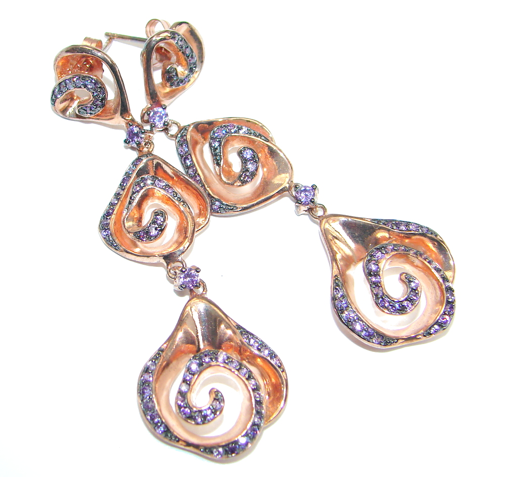 African Tanzanite Rose Gold Plated Sterling Silver stud earrings / Long