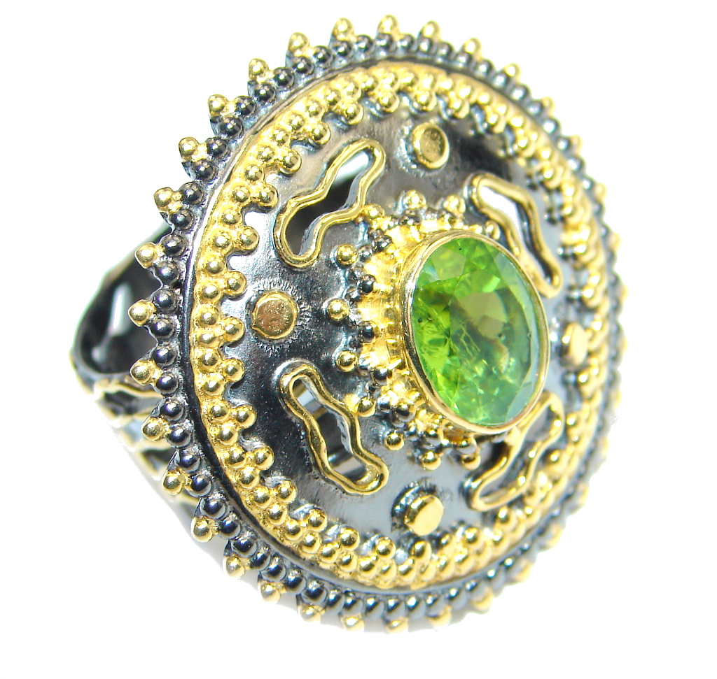 Stylish Genuine Peridot Gold plated over Sterling Silver Ring size adjustable