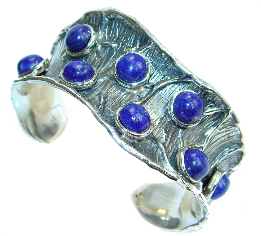 Blue Waves Lapis Lazuli Oxidized Sterling Silver handcrafted Bracelet / Cuff