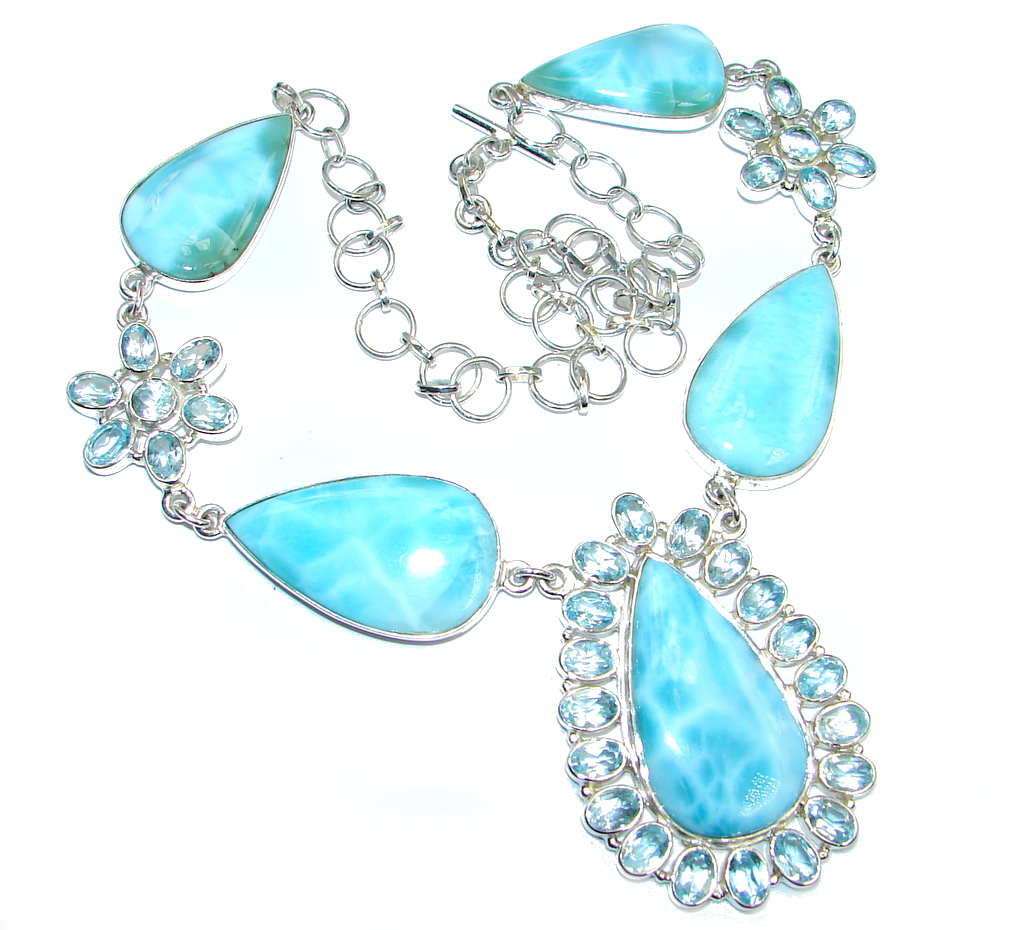 Caribbean Beauty Blue Larimar Swiss Blue Topaz Sterling Silver handcrafted necklace