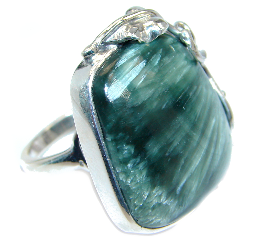 Amazing AAA Green Seraphinite Sterling Silver Ring size adjustable