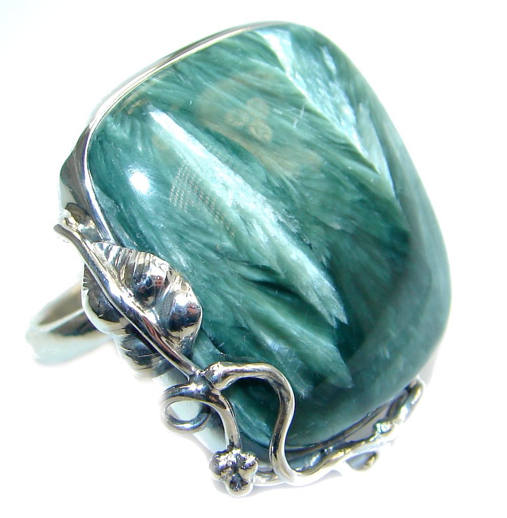 Amazing AAA Green Seraphinite Sterling Silver Ring size adjustable