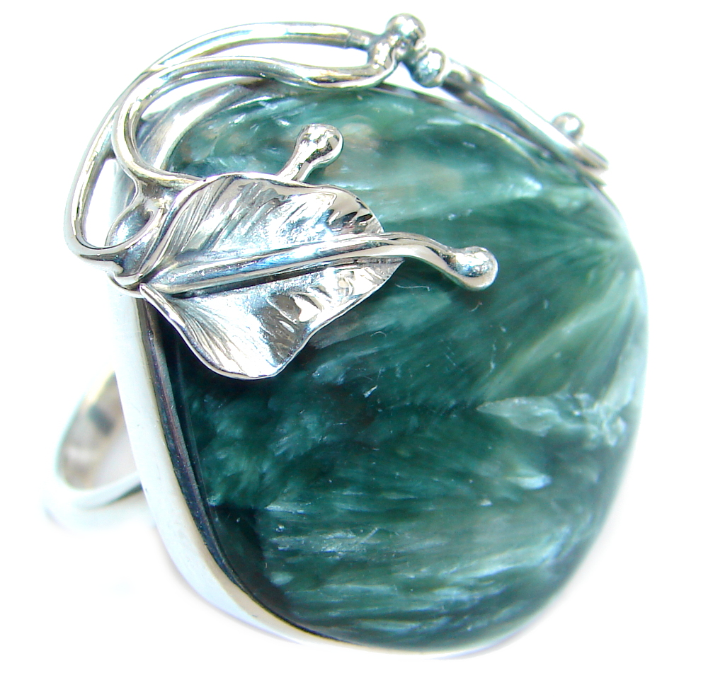 Amazing AAA Green Seraphinite Sterling Silver Ring size adjustable
