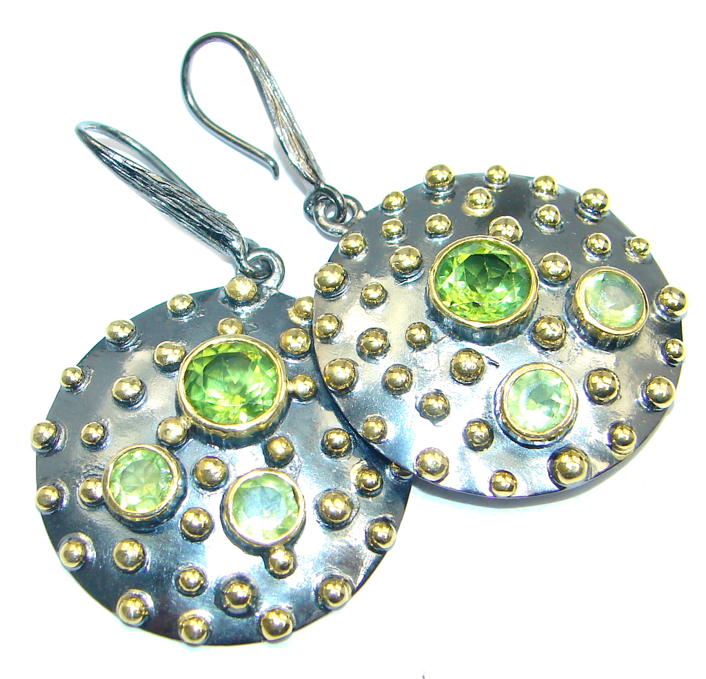 Genuine Peridot Gold plated over Sterling Silver handmade stud Earrings