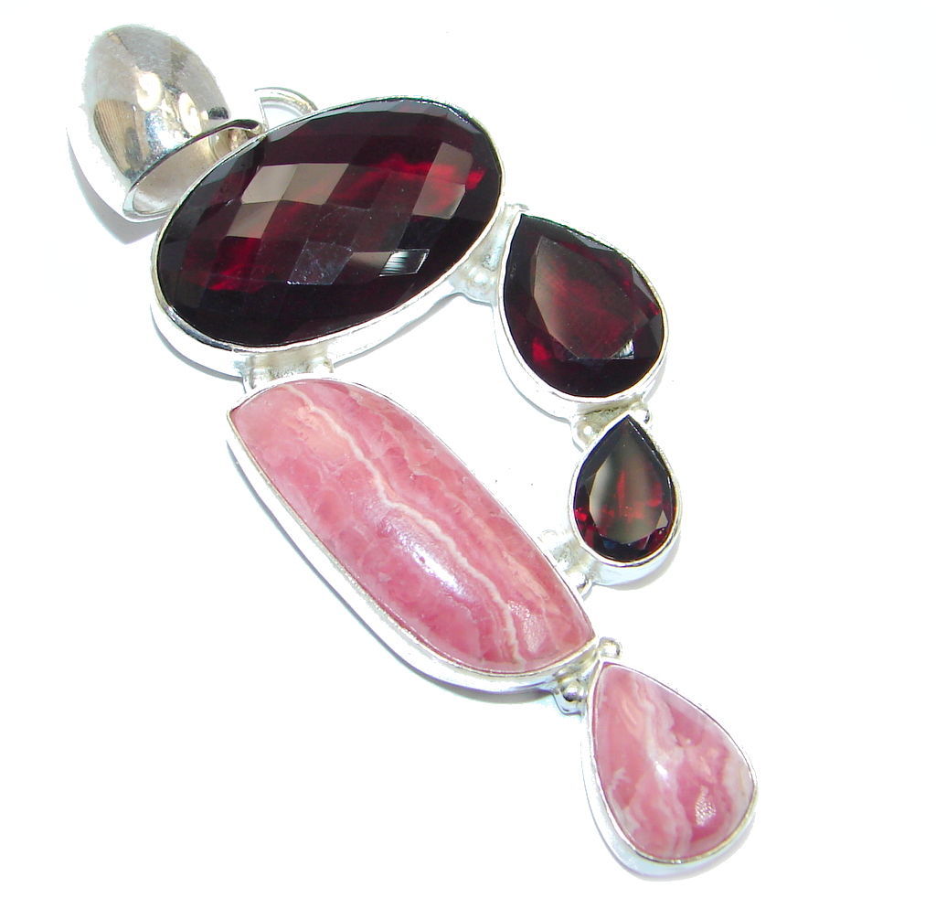 Amazing Red Energy Rhodochrosite Quartz Sterling Silver handmade Pendant