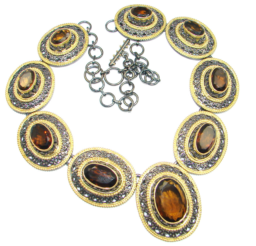 Andromeda Smoky Topaz Gold Rhodium plated over Sterling Silver handcrafted necklace