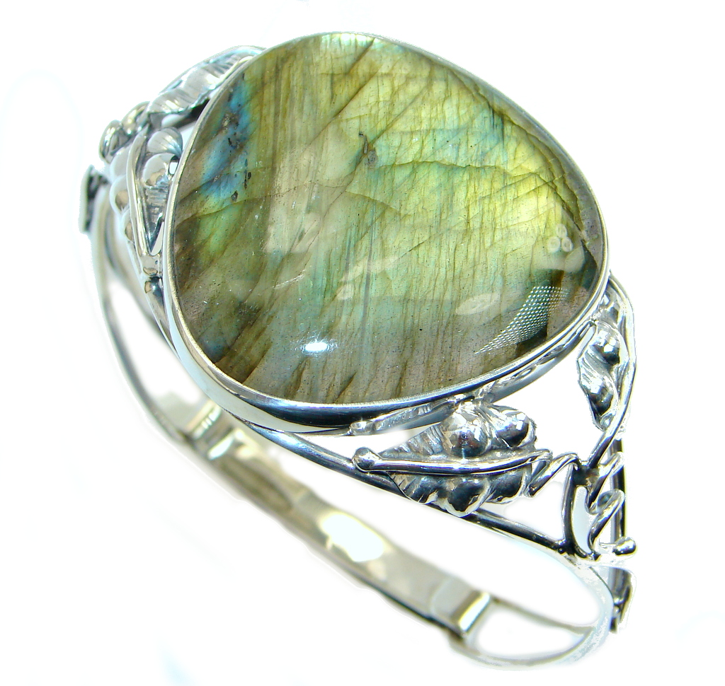 Floral Design Fire Labradorite Sterling Silver handmade Bracelet