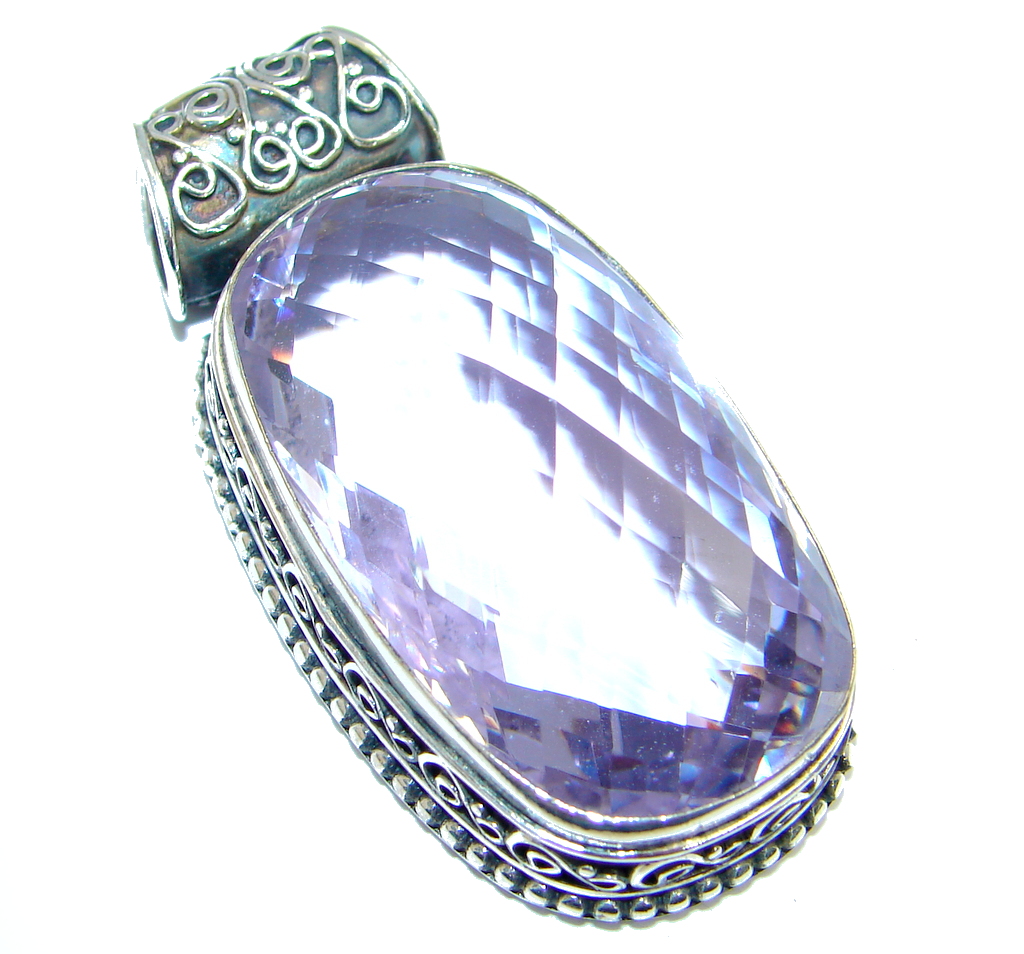 Amazing created Tanzanite color Quartz Sterling Silver Pendant
