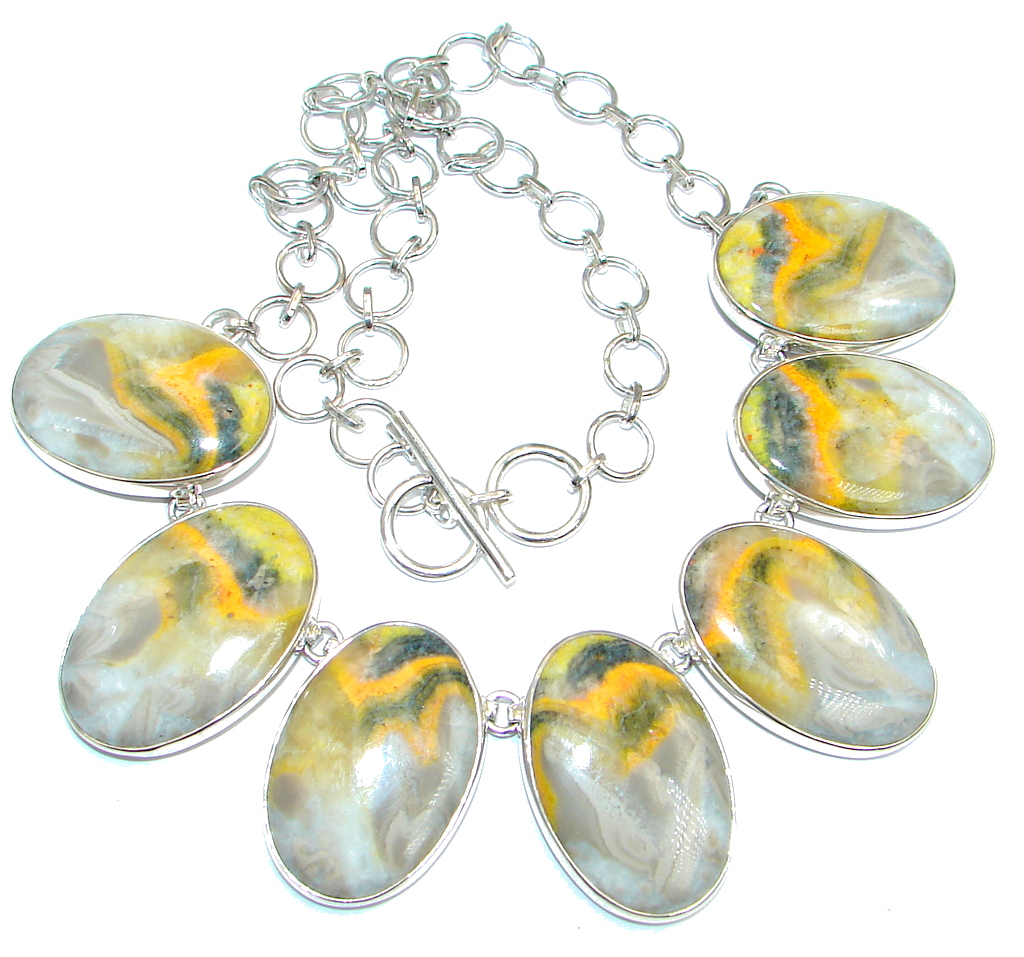 Aura Of Beauty natural Bumble Bee Jasper Sterling Silver handmade Necklace